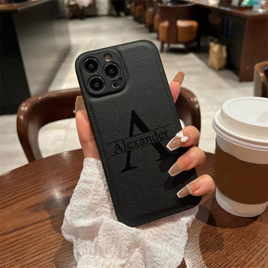 Your name letter case on iPhone case luxury leather cover,j