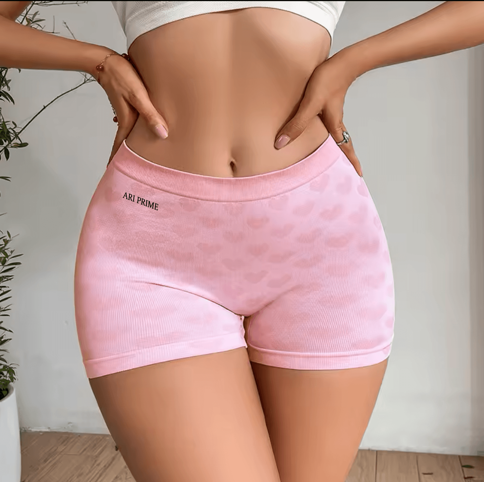 ARI brand panties love heart pink high-waisted breathable knitting underwear for women - ARI