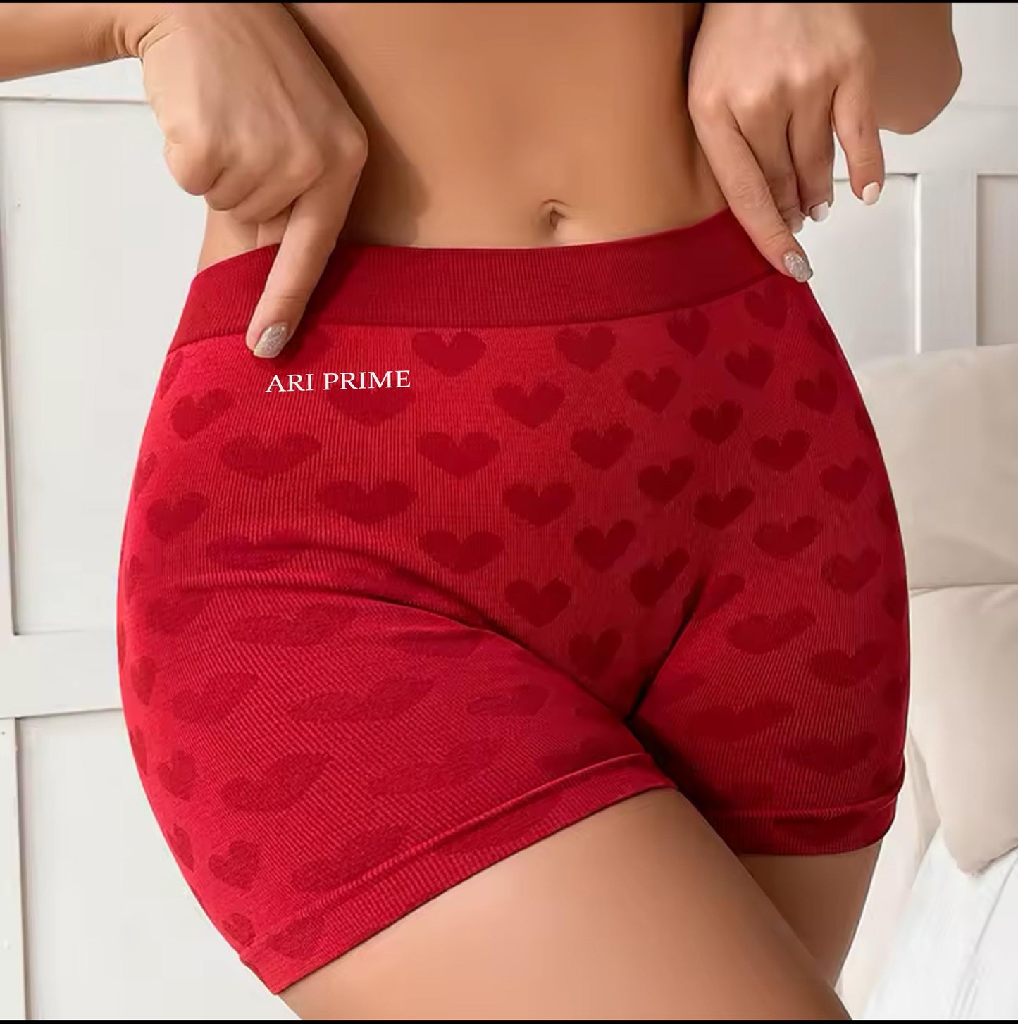 ARI brand panties love heart pink high-waisted breathable knitting underwear for women - ARI