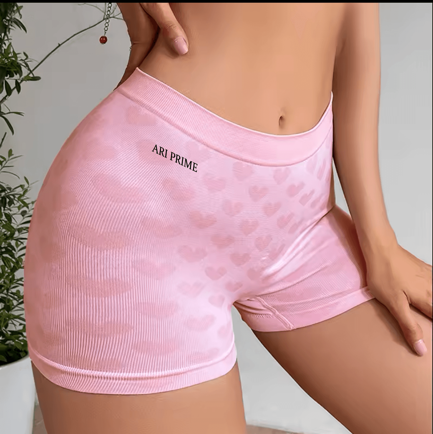 ARI brand panties love heart pink high-waisted breathable knitting underwear for women - ARI