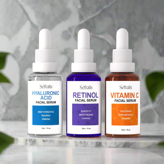 séfralls 3-step serum set hyaluronic acid, vitamin c & a for radiance